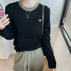 Women's Pullover Autumn/Winter 100% Wool Sweater Stitching Casual Knit Sweater Round Neck Tops Ladies Clothes Embroidery Blouse