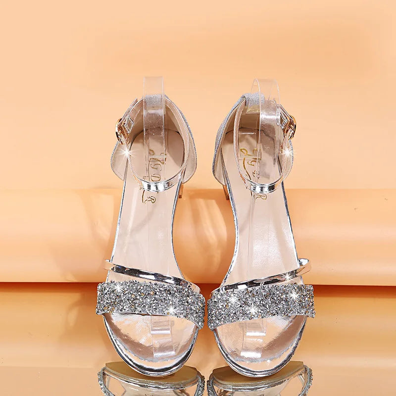 Women's Low Heel Sandals New Open Toe Fashion Sequins Roman Sandals Summer Elegant Party Wedding Woman Shoes Sandalia Feminina