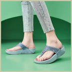 Women's Sandals Summer  Casual Non-Slip Suede  Diamond Soft Platform Wedge Flip Flop Walking Beach Slippers Shoes Woman