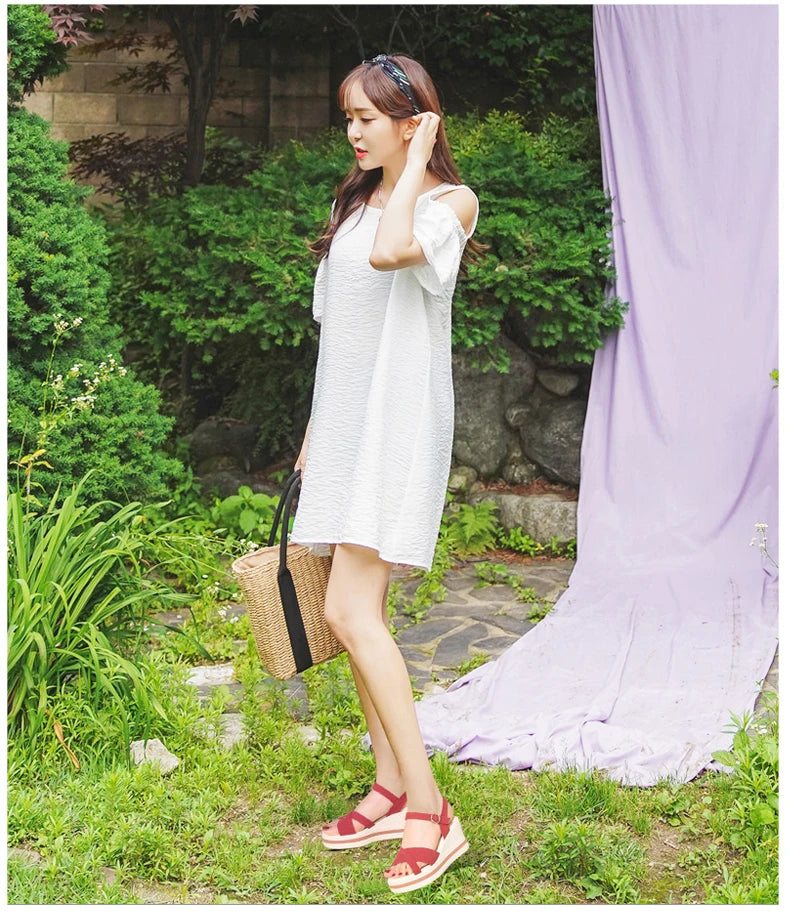 Women's Sandals Mix Color Wedges Heels Sandals Summer 2025 Shoes Woman Heeled Sandals Platform Summer Shoes Women Block Footwear