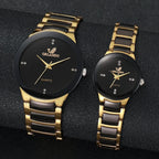 2PCS Couple's Watches Fashion Stainless Steel Band Men Women Analog Quartz Watches Set