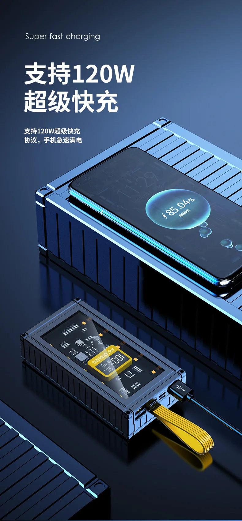 PowerBank 50000mAh 30000mAh 20000mAh Spare battery Portable Charger Mobile External Battery Fast charging For Camping iPhone