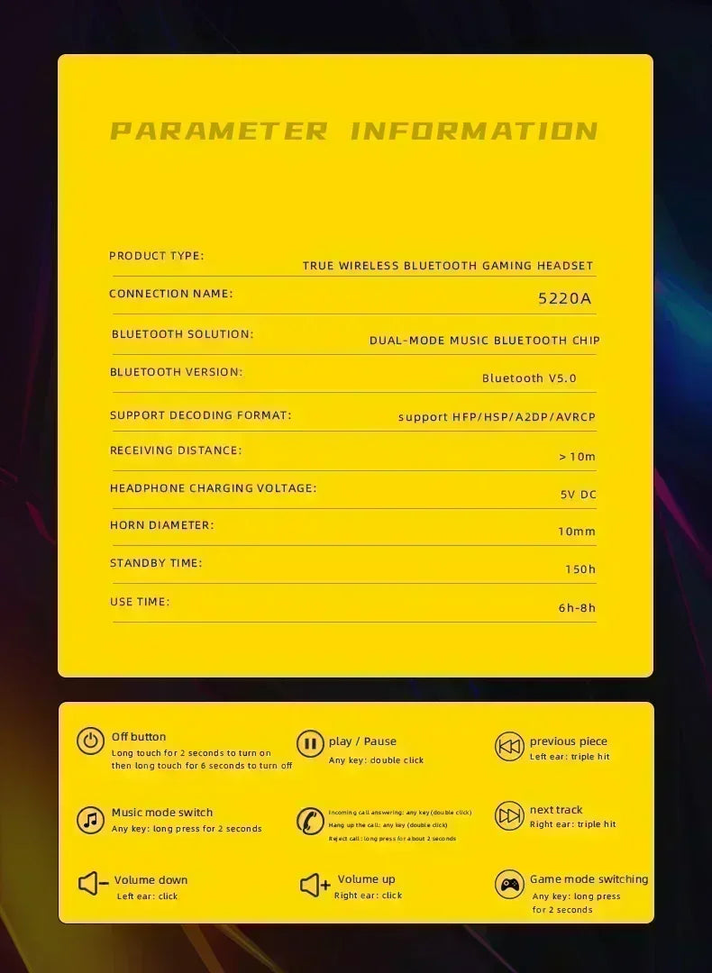 Original Wireless Headphones Game Bluetooth Headphones with Microphone Noise Reduction High Fidelity Bass Earphones