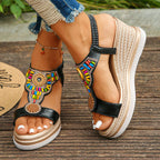 Women Sandals Bohemian Style Wedge Sandals Summer Thick Sole Non Slip Beach Shoes Woman Colorful Bead Chunky Platform Sandals