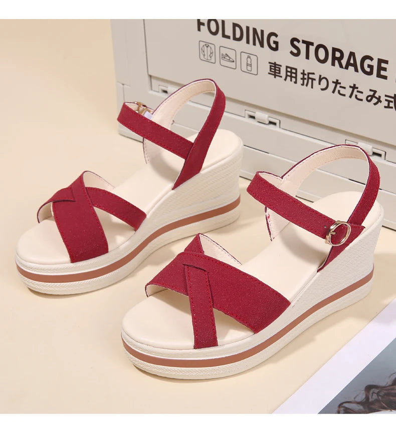 Women's Sandals Mix Color Wedges Heels Sandals Summer 2025 Shoes Woman Heeled Sandals Platform Summer Shoes Women Block Footwear