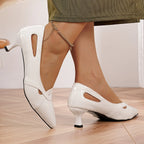 Elegant High Heels for Women, Spring and Summer New French Shallow Leather Mules, Cool and Breathable Hollow Design, Plaid Pattern Upper Kitten Heels, Versatile Dresses, Weddings, Parties, Date, Valentine's Day