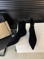 Women Flats Pointed Toe Boots Sexy Suede Ankle Boots Designer 2025 New Winter Shoes Chelsea Elegant Party Woman Fashion Botas