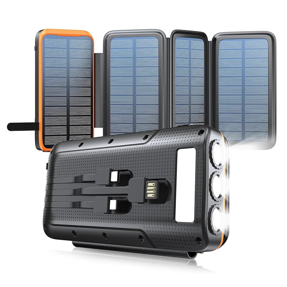 43800mAh Solar Power Bank with 4 Solar Panel Large capacity Wireless Charger Three defenses External Battery LED Light Powerbank