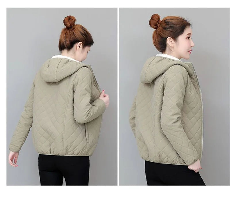 Winter Lambswool Coat 2025 Small Cotton-Padded Coat Women's Short Parkas Warm Cotton Jacket Joker Hooded Outwear Ladies Overwear