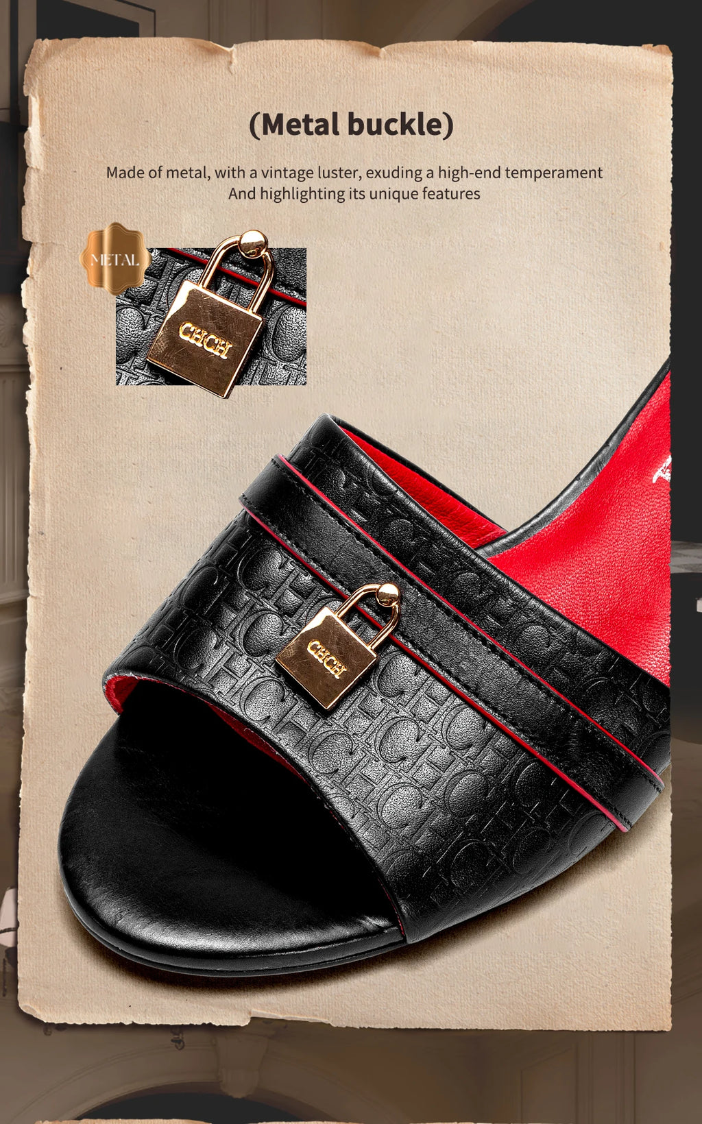 Women's Slippers 2025 Luxury Brand New Retro Design Mid Heel Red Black Slippers Casual Shoes