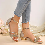 Women Sandals 2025 New Casual High Heels Shoes Women Open Toe Summer Luxury Shoes Square Ankle Strap Low Heels Sandals Woman