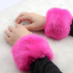 Women Winter Warm Faux Fur Cuff Arm Warmer Soft Elastic Wrist Slap On Cuffs Lady Bracelet Fur Wristband Gloves Sleeves Accessory