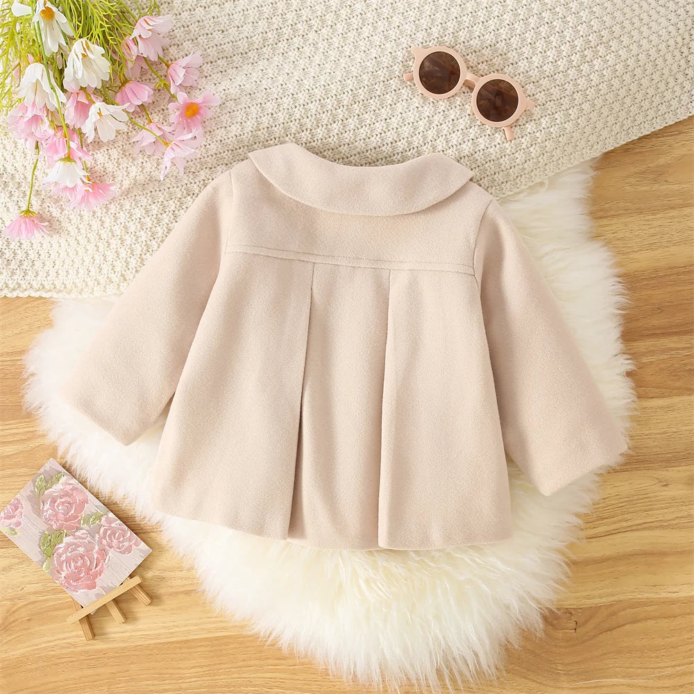 Winter New Girl'S Coat Long Warm Solid Color Fold Lapel Simple Fashion Girl Shawl Long Sleeve Loose Woolen Long Coat