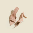 Women's Slippers 2025 New Summer Slim Heel Pointed Toe Worn with A Straight Drag Patent Leather High-heeled Slippers for Womens