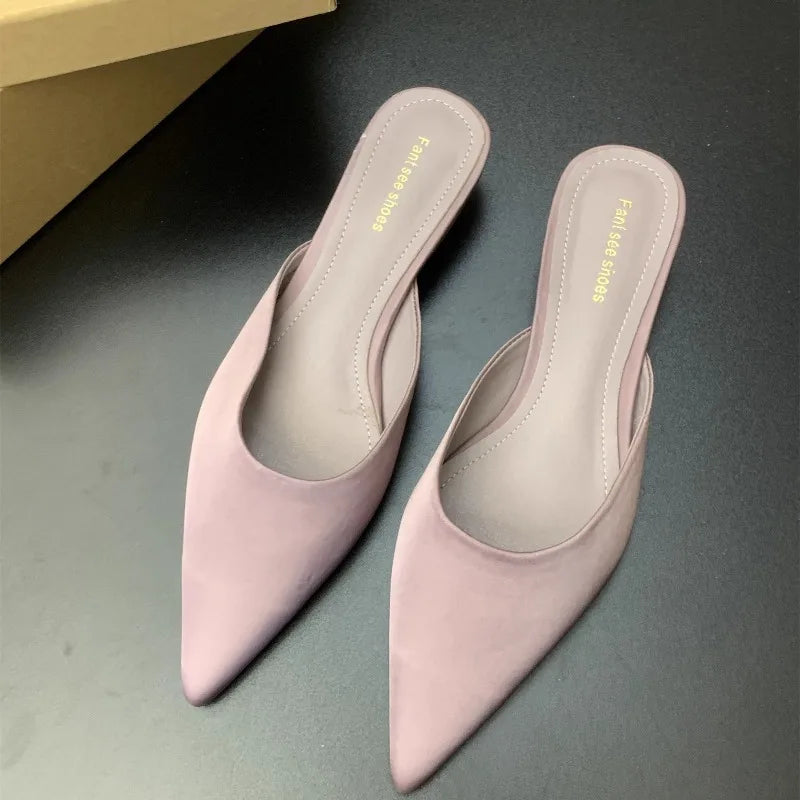 Women's Elegant Mules Woman Casual Slippers 2025 Ladies Low Heels Fashion Female Pointed Toe Shoes Women Candy Colors Footwear