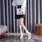 Women's Boots Very High Heel Shoes for Woman Pointed Toe Footwear Half Mid Calf White Boot Large Size Warm Fashion 2024 Y2k Goth