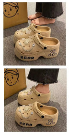 Women Slippers Cute Cartoon Platform Fashion Clogs Summer Shoes Woman Beach Slides Thick Bottom DIY Flower Female Street Sandals