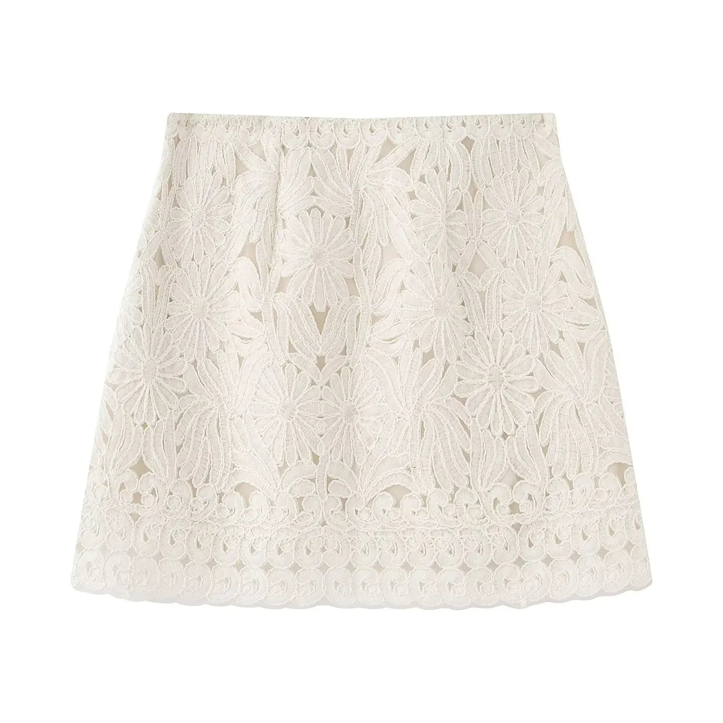 Women's Embroidery Crochet Hollow Shirts High Waist Skirt Suit Suit Mesh O-neck Full Sleeve Blouse Solid Color Skirt Set