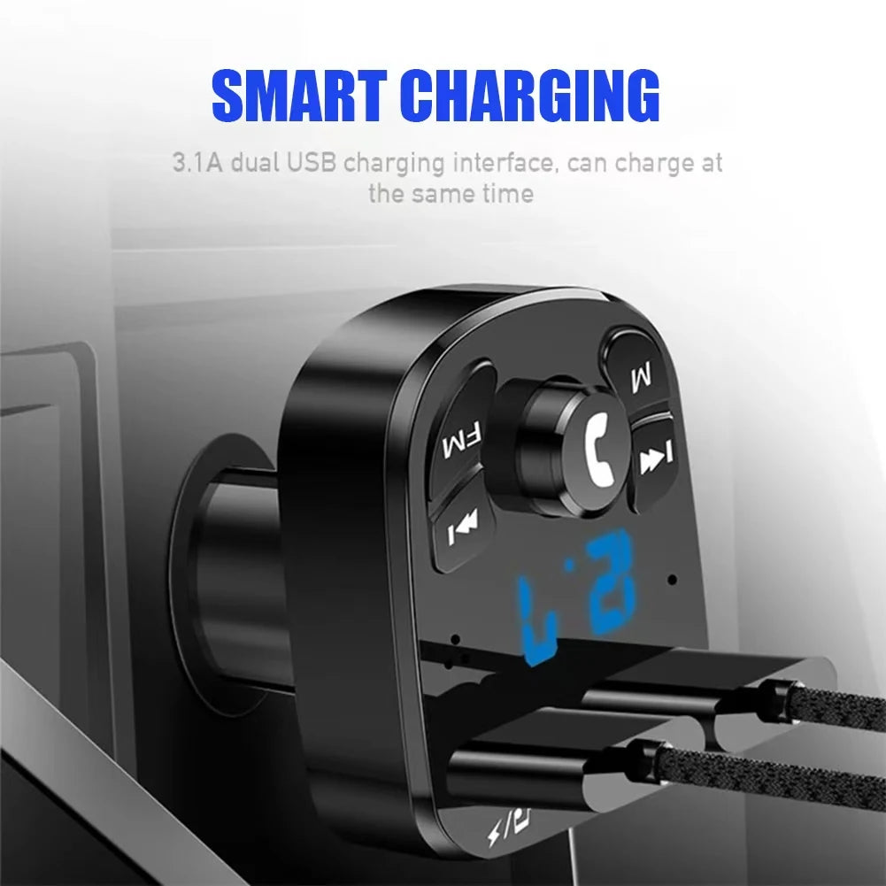 Car Hands-free Bluetooth-compaitable 5.0 FM Transmitter Car Kit MP3 Modulator Player Handsfree Audio Receiver 2 USB Fast Charger