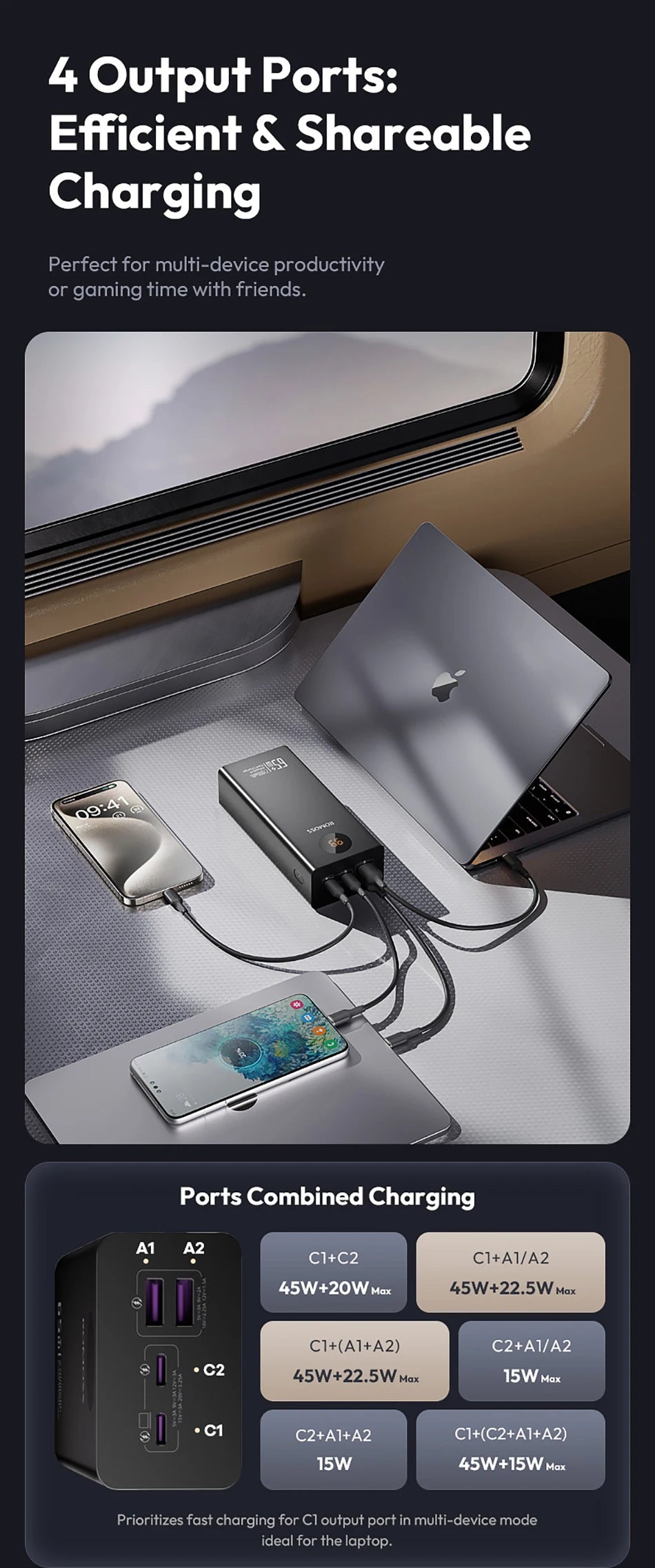 Romoss Power Banks 27000mAh 65W Fast Charge Laptop Portable Charger Powerbank External Battery For iPhone 16 Xiaomi Huawei