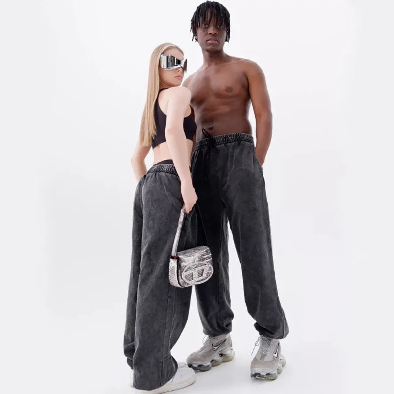 2025 New Washed and Worn Sweatpants for Women European and American Looped Casual Sports High Waisted Versatile Pants