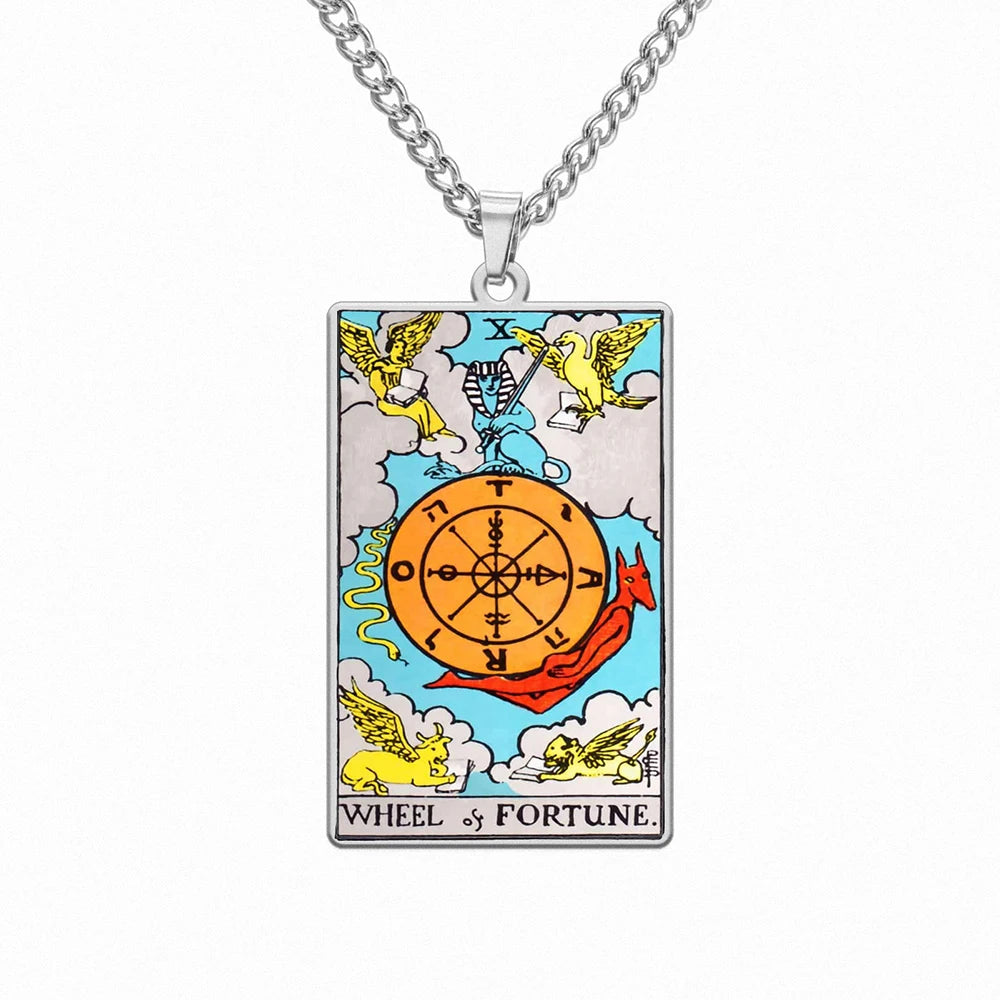Dawapara 22 Styles Tarot Card Good Luck Amulet Necklace Sun Moon UV Colorful Pendant Stainless Steel Spiritual Jewelry