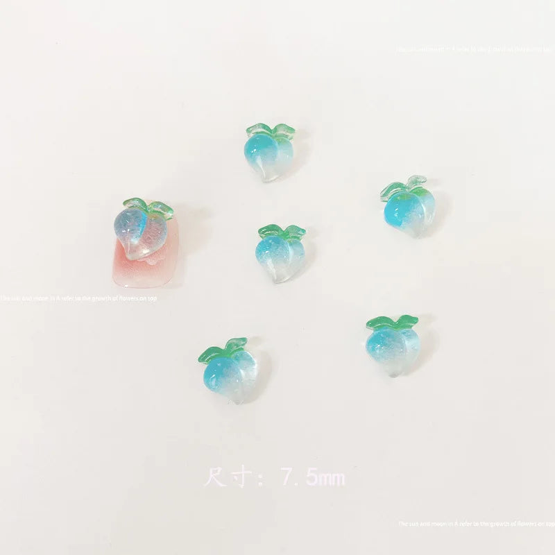 10pcs Kawaii Clear Peach Apple Nail Art Charms Resin Ice Transparent Fruit Rhinestones Nail Decorations DIY Jewelry Accessories