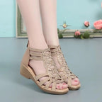 2023 Women Sandals Wedges New Summer Comfortable Hollow Roman Sandals Elegant Low Heel Shoes for Women Fashion Zapatos De Mujer