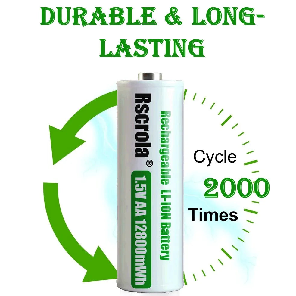 Portable AA Rechargeable Battery Fast Charge 1.5v Li-ion Battery Smart Battery Charge Protection Waterproof Dustproof Shockproof