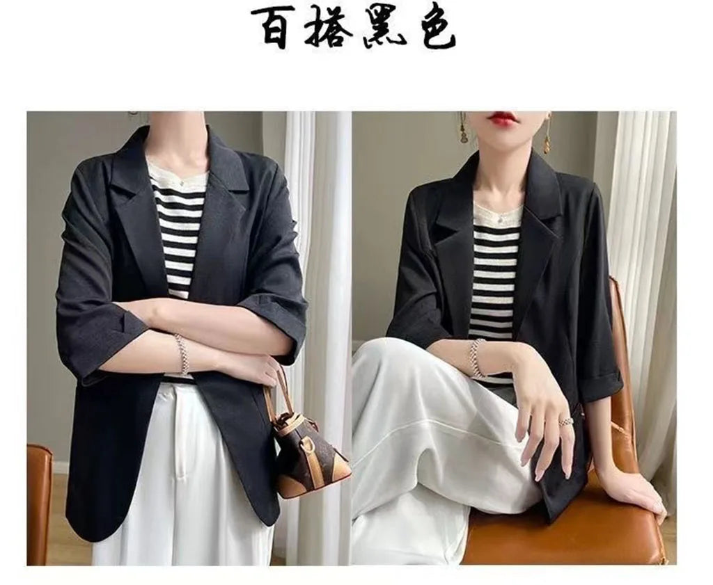 Women's Fashionable fashion Notched Collar Long Sleeve Ladies Outerwear Stylish Tops Women Thin Black Blazers Suit 2025