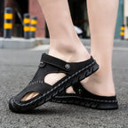 2023 Sandals Summer Men Leather  Classic Men Shoes Slippers Soft Sandals Men Roman Comfortable Outdoor Walking Footwear