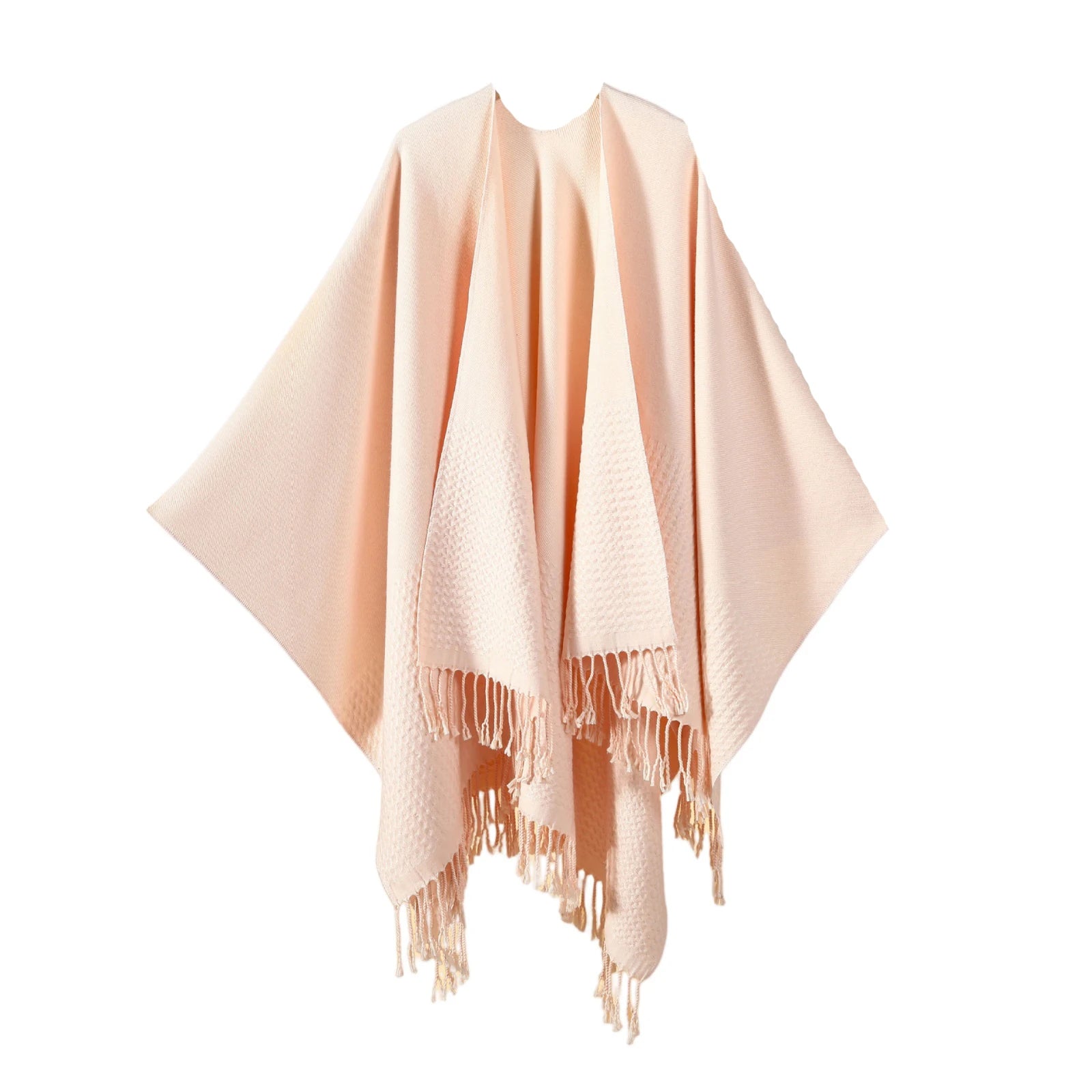 Winter Ladies' Fashion Warm Scarf Wrap Shawl Solid Color Double Layered Wearing Tassel Poncho Capes Neckerchief