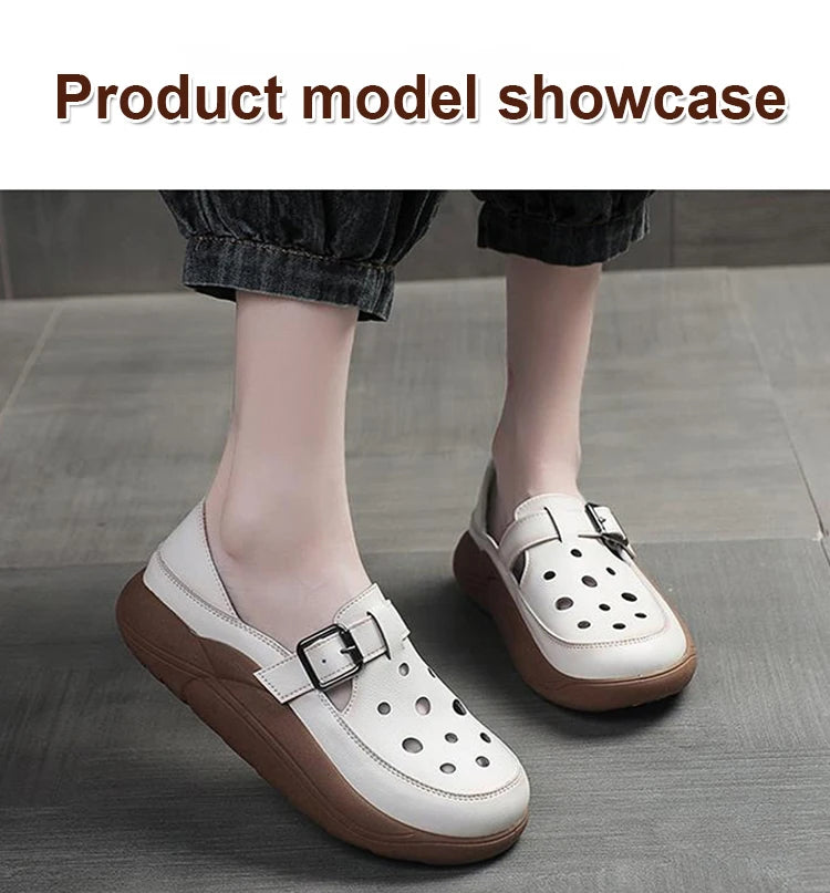 Women's Flats Loafers Platform Casual Slip-On Sandals Retro and Stylish Hollow Low Top Shoes Fashion Non-Slip Beach Sneakers
