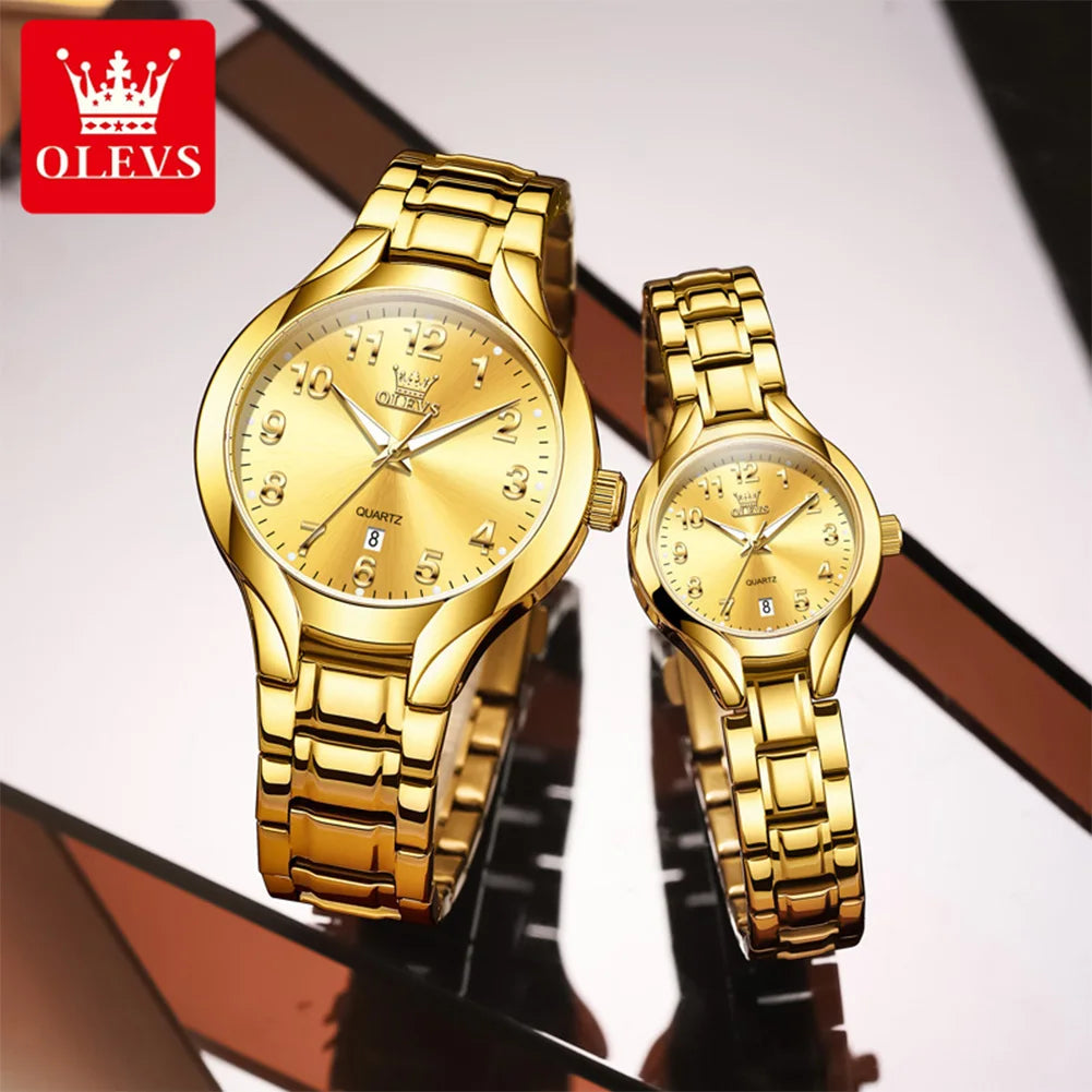 OLEVS 3650 Couple Watches For Men Women Number Scale Waterproof Quartz Dress Wristwatch Luminous Luxury Calendar Business Watch
