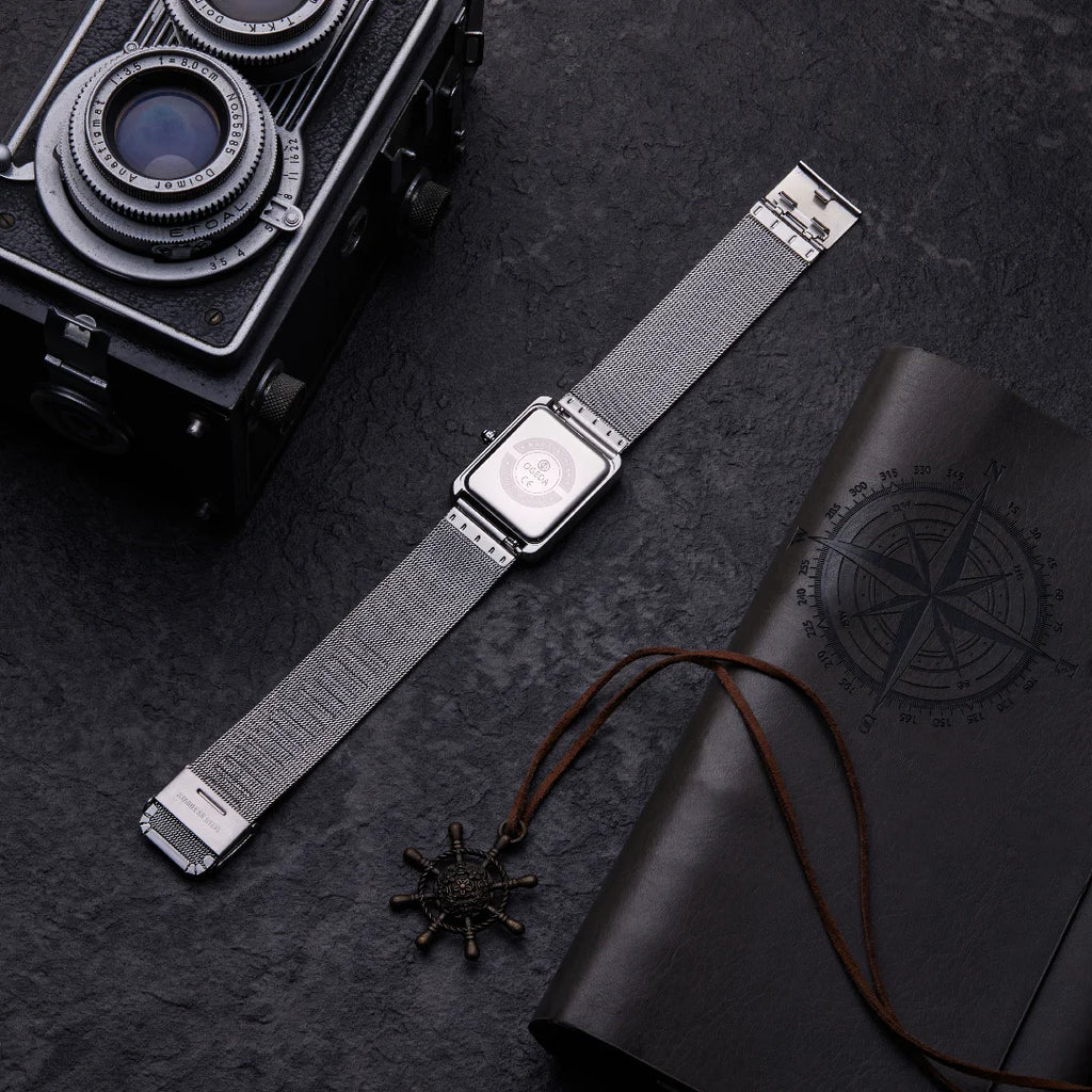 OGEDA Waterproof Couple Watches Casual Fashion Quartz Stainless Steel Leather Strap Square Dial Men's And Women's Lover Watch