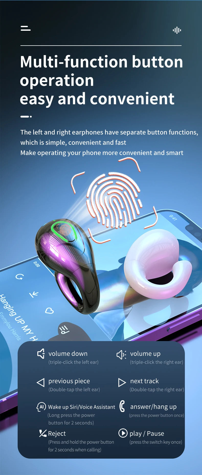 S20 wireless ear clip Bluetooth earphones are not in the ear and comfortable to wear. They are open high pitched headphones