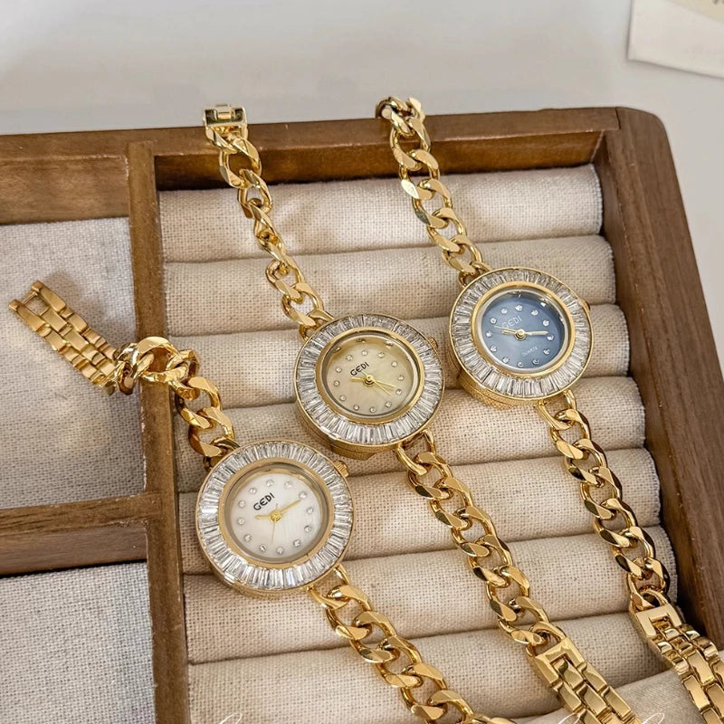 Women's Watches 2025 Luxury Elegant Ladies Wrist Watch Gold Rhinestone Quartz Wristwatch Vintage Female Small Clock reloj mujer