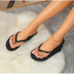 Women's Slippers  Flip Flops Fashion Wedges PU Solid Ladies Elegant Slides Comfort Casual Soft Slip On 2021 Summer Beach Shoes