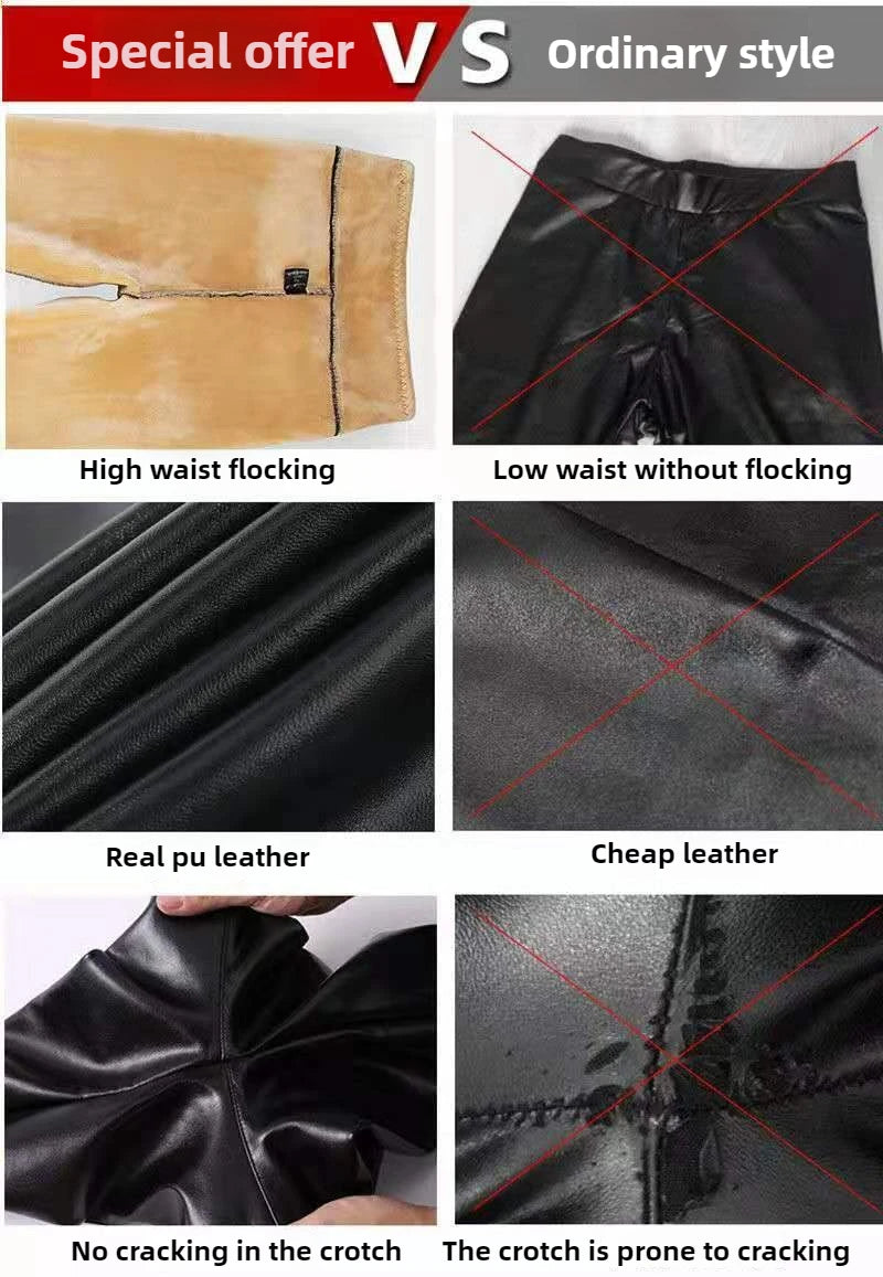 Winter Warmth Essentials Fleece Leggings High Waist Faux Leather Pants Women's Thermal Lined Footed Stirrup Tights Cold Climate