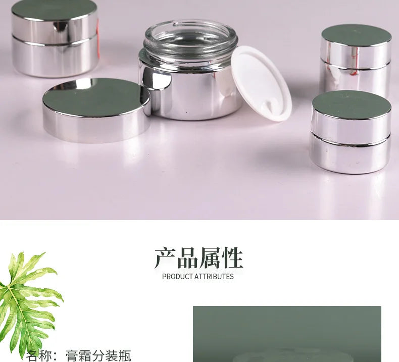 Cosmetic Jar 5-50g Face Cream Glass Bottle Silver Glass Cream Jar Cosmetic Container Empty Nail Glue Jar Travel Makeup Container