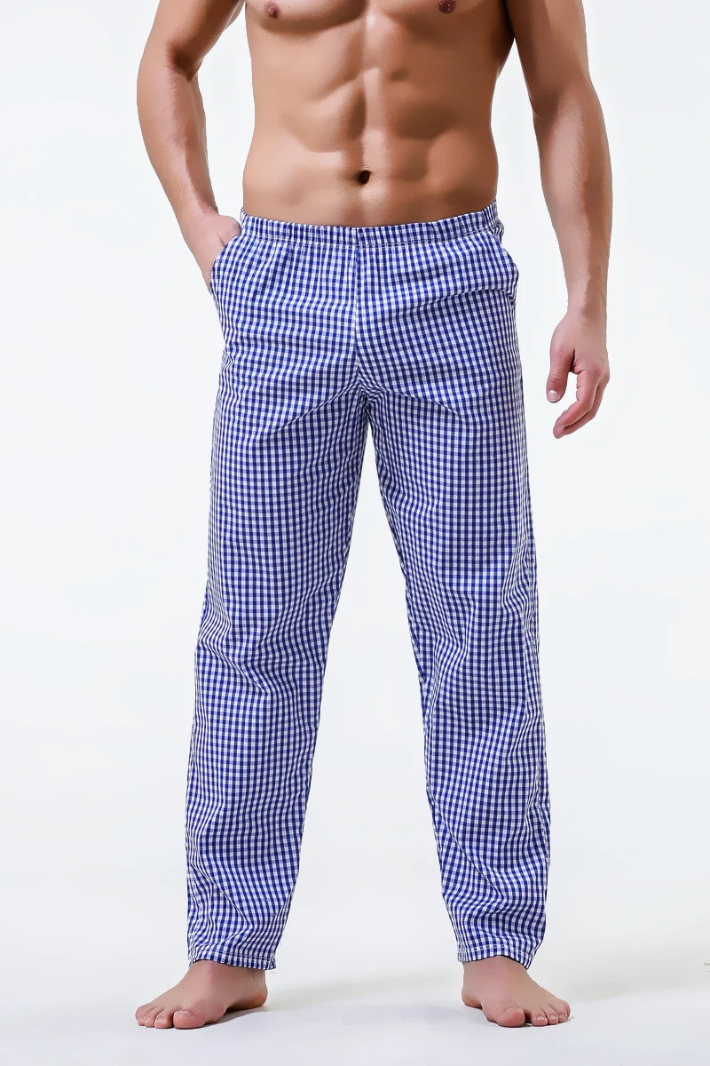 Pajama Pants Men's Pants Pure Cotton Home Pants Thin Summer Loose Plaid Cotton Home Pants Spring & Fall Air-Conditioned Pants