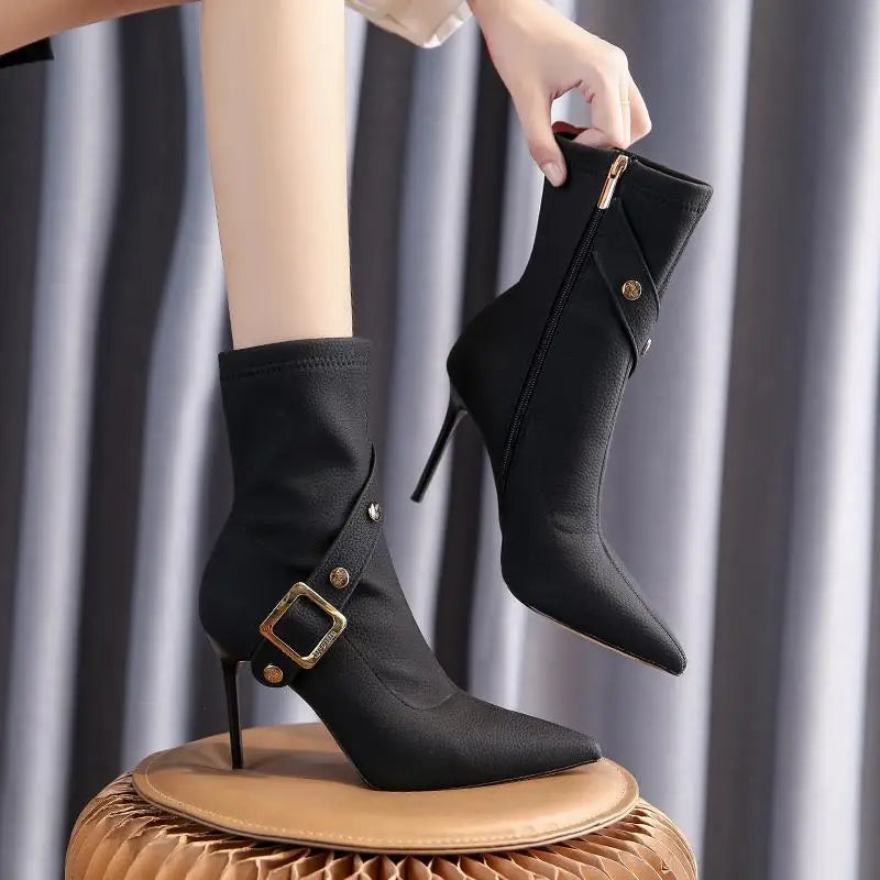 Women's Boots Very High Heel Shoes for Woman Pointed Toe Footwear Half Mid Calf White Boot Large Size Warm Fashion 2024 Y2k Goth