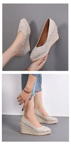 High Heels Women Wedges Shoes Elegant Ladies Party Shoes Brand Ladies Retro Woman Wedge Heel 8cm Black Purple Big Size 42 YX3800