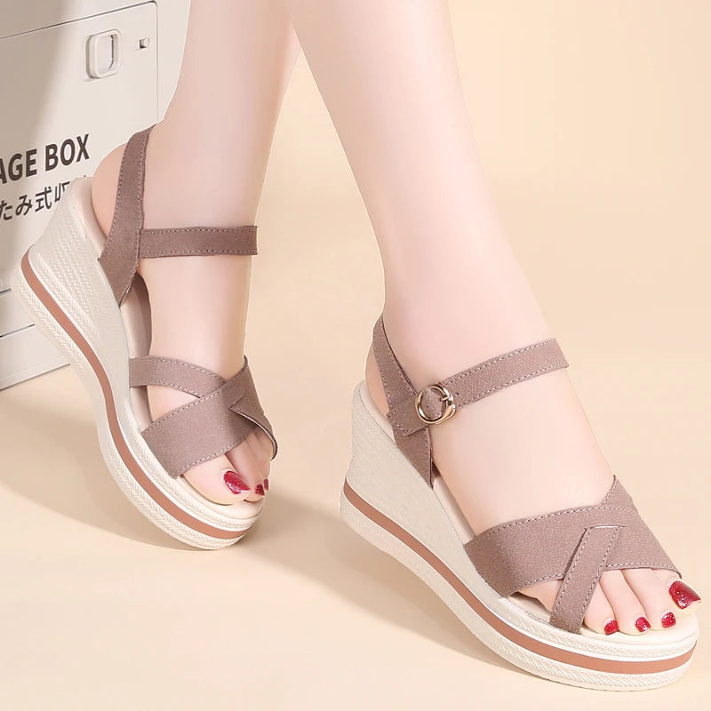 Women's Sandals Mix Color Wedges Heels Sandals Summer 2025 Shoes Woman Heeled Sandals Platform Summer Shoes Women Block Footwear