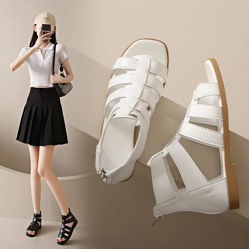 Women's Sandals Summer Elegant Casual Low Heels Flats Gladiator White Fish Toe with Best Selling Woman Shoes