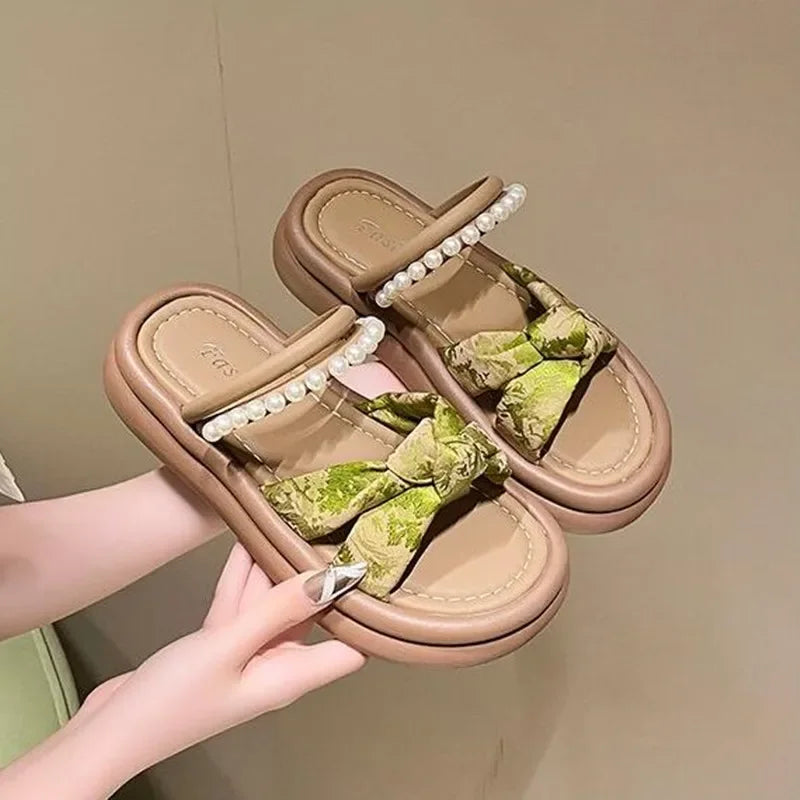 Designer Shoes Woman 2025 Slippers Casual Pantofle Low Platform Female Beach Luxury Summer New Sabot Slides Fabric Scandals Rome