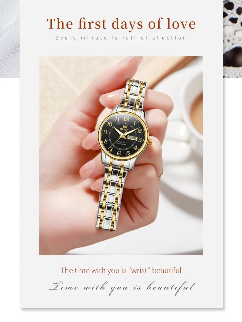 OLEVS 2891 Original Quartz Couple Watch Brand Luxury Double Calendar Waterproof Date Clock His and Her Watch Gift Couple Watch