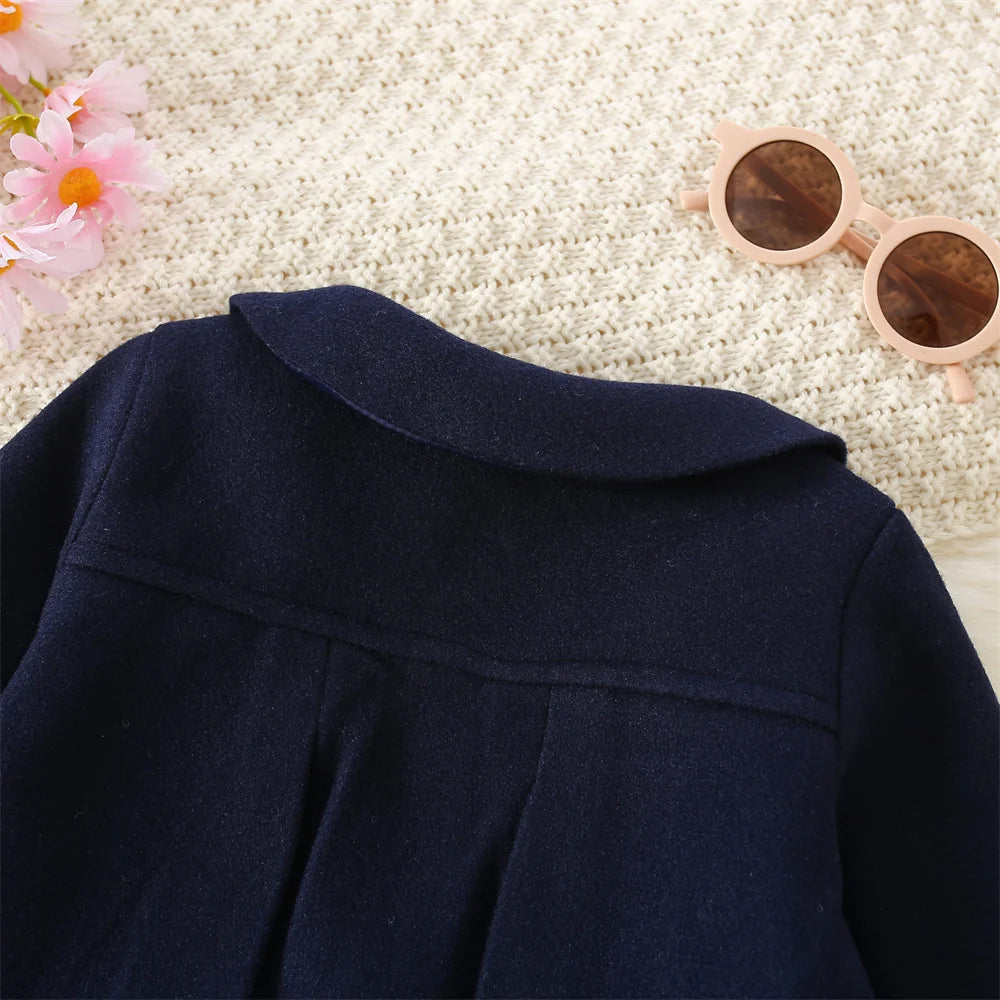 Winter New Girl'S Coat Long Warm Solid Color Fold Lapel Simple Fashion Girl Shawl Long Sleeve Loose Woolen Long Coat