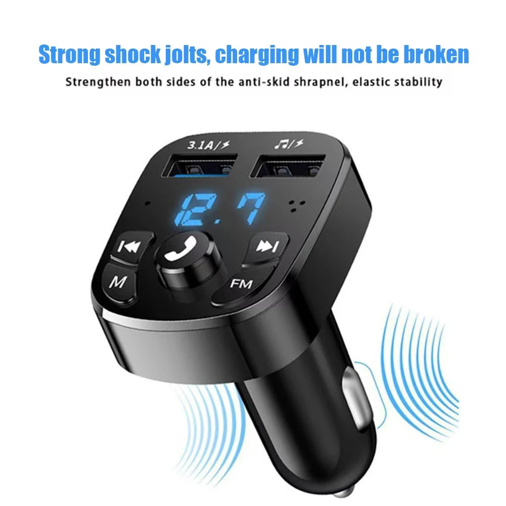 Car Hands-free Bluetooth-compaitable 5.0 FM Transmitter Car Kit MP3 Modulator Player Handsfree Audio Receiver 2 USB Fast Charger