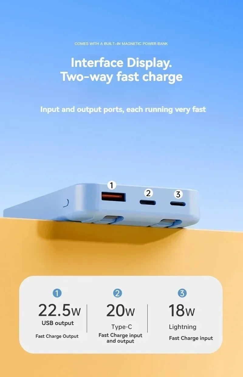 Wireless power bank, built-in cable holder, large capacity, super fast charging, power bank, magnetic, 30000mAh, new